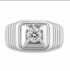 Premium S925 Sterling Silver Solitaire Square Signet Ring with Diamond Accent