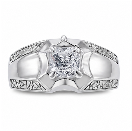 Premium 925 Sterling Silver Square Solitaire Ring with Designer Engraved Band