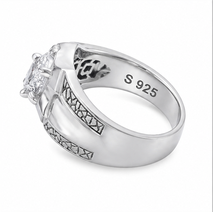 Premium 925 Sterling Silver Square Solitaire Ring with Designer Engraved Band