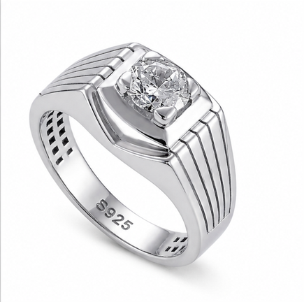 925 Sterling Silver Square Frame Solitaire Ring for Men