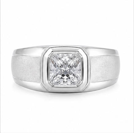 Classic S925 Silver Princess Cut Solitaire Ring with Matte Finish Bold Ring