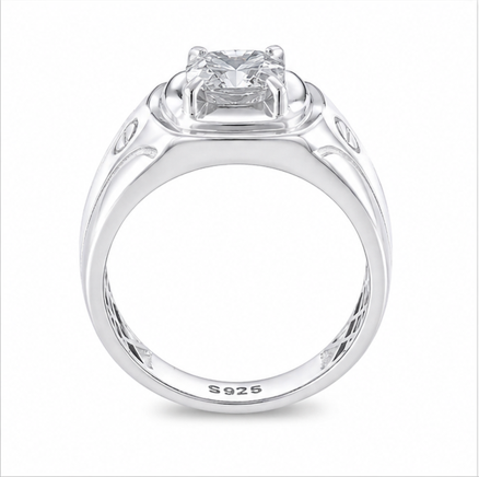 Premium S925 Sterling Silver Cushion Cut Solitaire Signet Ring for Men