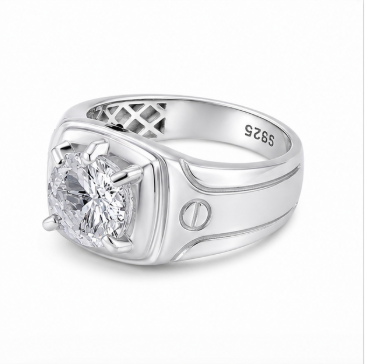 Premium S925 Sterling Silver Cushion Cut Solitaire Signet Ring for Men