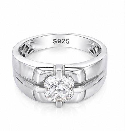 Premium Cushion Cut Solitaire Ring in 925 Sterling Silver with Platinum Finish