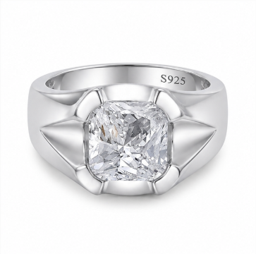 Elegant 925 Sterling Silver Square Solitaire Ring with Sleek Modern Finish