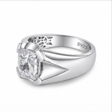 Elegant 925 Sterling Silver Square Solitaire Ring with Sleek Modern Finish