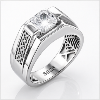 925 Sterling Silver Men’s Square Solitaire Ring