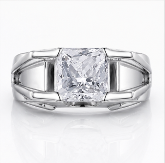 S925 Sterling Silver Princess Cut Solitaire Ring for Men