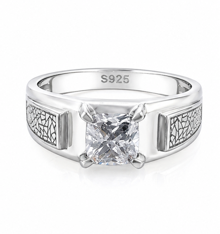 Men’s Cushion Cut Solitaire Ring in 925 Sterling Silver