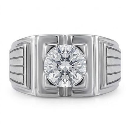 Elegant Solitaire Diamond-Style Ring for Men – 925 Sterling Silver Geometric Design