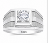 Premium S925 Sterling Silver Square Head Diamond-Cut Ring for Men β Platinum Finish Statement Ring
