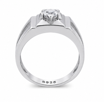 Men’s Geometric Solitaire Ring – 925 Sterling Silver with High-Polish Platinum Finish