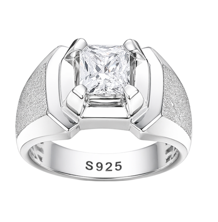 Men’s Geometric Square-Cut Stone Ring – 925 Sterling Silver Bold Statement Ring