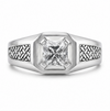 Classic S925 Silver Cushion Cut Solitaire Ring with Engraved Band Design