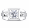 Men’s Geometric Solitaire Ring – 925 Sterling Silver with Brilliant Cut Stone