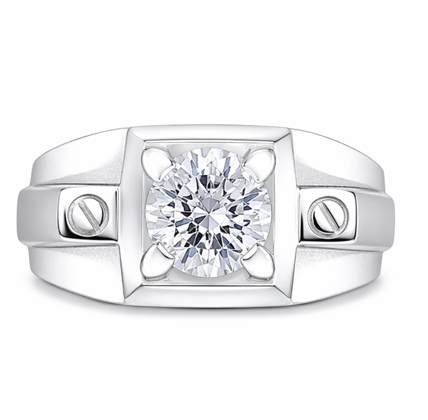 Men’s Geometric Solitaire Ring – 925 Sterling Silver with Brilliant Cut Stone