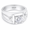 Men’s Geometric Solitaire Ring – 925 Sterling Silver with Brilliant Cut Stone