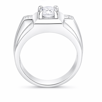 Men’s Geometric Solitaire Ring – 925 Sterling Silver with Brilliant Cut Stone
