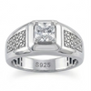 Classic Square Solitaire Ring – 925 Sterling Silver Textured Band with Princess-Cut Crystal
