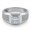 Classic Square Solitaire Ring – 925 Sterling Silver Textured Band with Princess-Cut Crystal