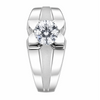 925 Sterling Silver Floral Claw Setting Ring with Round-Cut Stone – Platinum Finish Statement Ring for Men