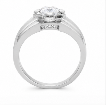 Stylish 925 Sterling Silver Solitaire Ring with Textured Band – Platinum Finish Men’s Ring