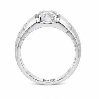Men’s Modern Textured Square Stone Ring – 925 Sterling Silver Statement Ring