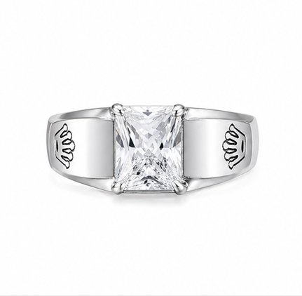 Luxury Crown Design Square-Cut Stone Ring – 925 Sterling Silver Statement Ring for Men