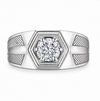 Men’s Hexagon Solitaire Ring – 925 Sterling Silver Textured Designer Band