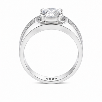 Men’s Cushion-Cut Zircon Ring – 925 Sterling Silver Engraved Designer Statement Ring