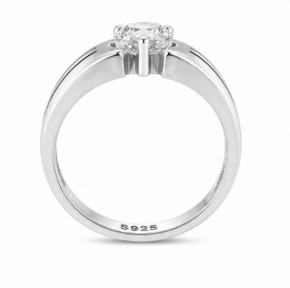 Men’s Modern Solitaire Ring – 925 Sterling Silver with Dual Line Accent Design