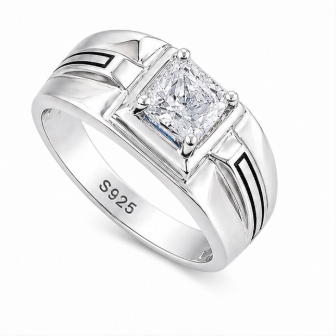 Men’s Classic Square Stone Ring – 925 Sterling Silver Sleek Designer Ring
