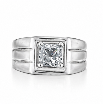 Men’s Princess Cut Solitaire Ring – 925 Sterling Silver Square Setting
