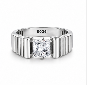 Elegant Geometric Princess-Cut Crystal Ring – 925 Sterling Silver Modern Designer Ring