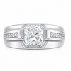 Premium Square-Cut Solitaire Ring for Men β 925 Sterling Silver with Side Stone Accents