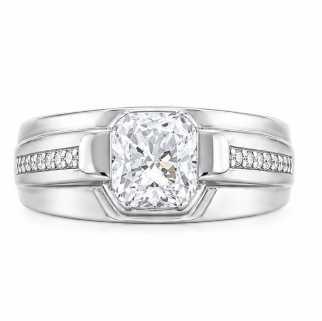 Premium Square-Cut Solitaire Ring for Men β 925 Sterling Silver with Side Stone Accents