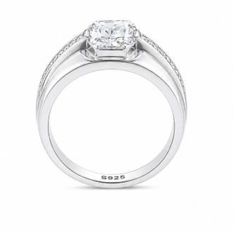 Premium Square-Cut Solitaire Ring for Men β 925 Sterling Silver with Side Stone Accents