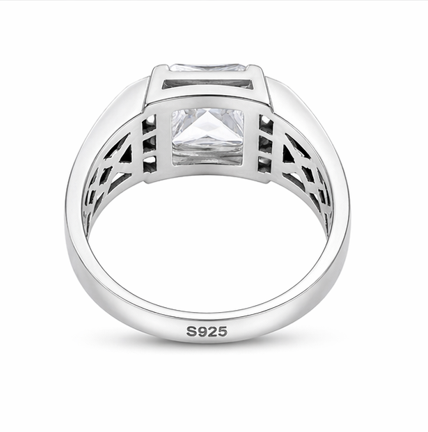 Men’s Princess Cut Solitaire Ring – 925 Sterling Silver Black Accent Designer Ring
