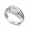 Men’s Princess Cut Solitaire Ring – 925 Sterling Silver Black Accent Designer Ring