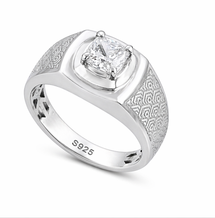 Luxury Square Solitaire Ring β 925 Sterling Silver Textured Designer Statement Ring