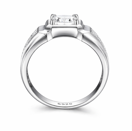 Men’s Square Zircon Statement Ring – 925 Sterling Silver Engraved Designer Ring