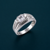 Men’s Princess-Cut Solitaire Ring – 925 Sterling Silver with Dual Band & Side Stone Accents