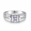 Men’s Princess-Cut Solitaire Ring – 925 Sterling Silver with Dual Band & Side Stone Accents