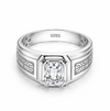 Men’s Emerald-Cut Solitaire Ring – 925 Sterling Silver with Engraved Designer Ring