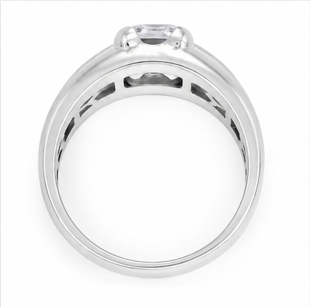 Stylish S925 Silver Cushion Cut Solitaire Ring with Dual Texture Designer Band