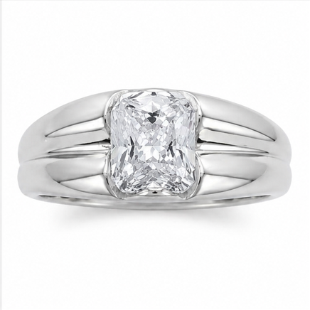 Stylish S925 Silver Cushion Cut Solitaire Ring with Dual Texture Designer Band