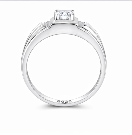 Classic Round-Cut Crystal Ring β 925 Sterling Silver Bold Designer Band Ring