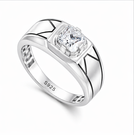 Designer Square-Cut Solitaire Ring for Men – 925 Sterling Silver S925