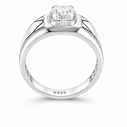 Designer Square-Cut Solitaire Ring for Men – 925 Sterling Silver S925