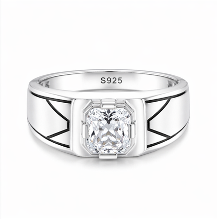 Designer Square-Cut Solitaire Ring for Men – 925 Sterling Silver S925